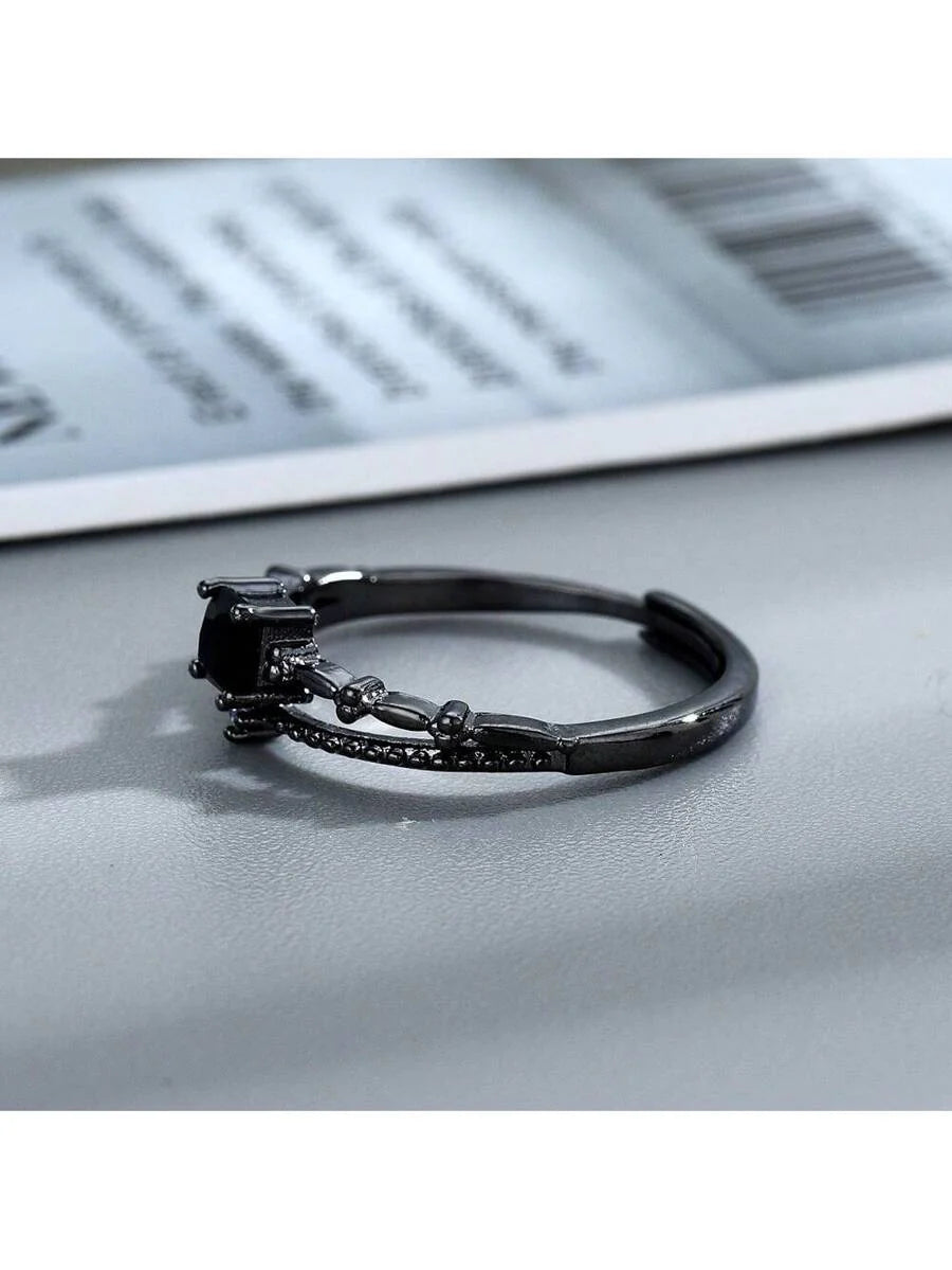 Onyx Square Ring – Black Cubic Zirconia Inlay for Couples