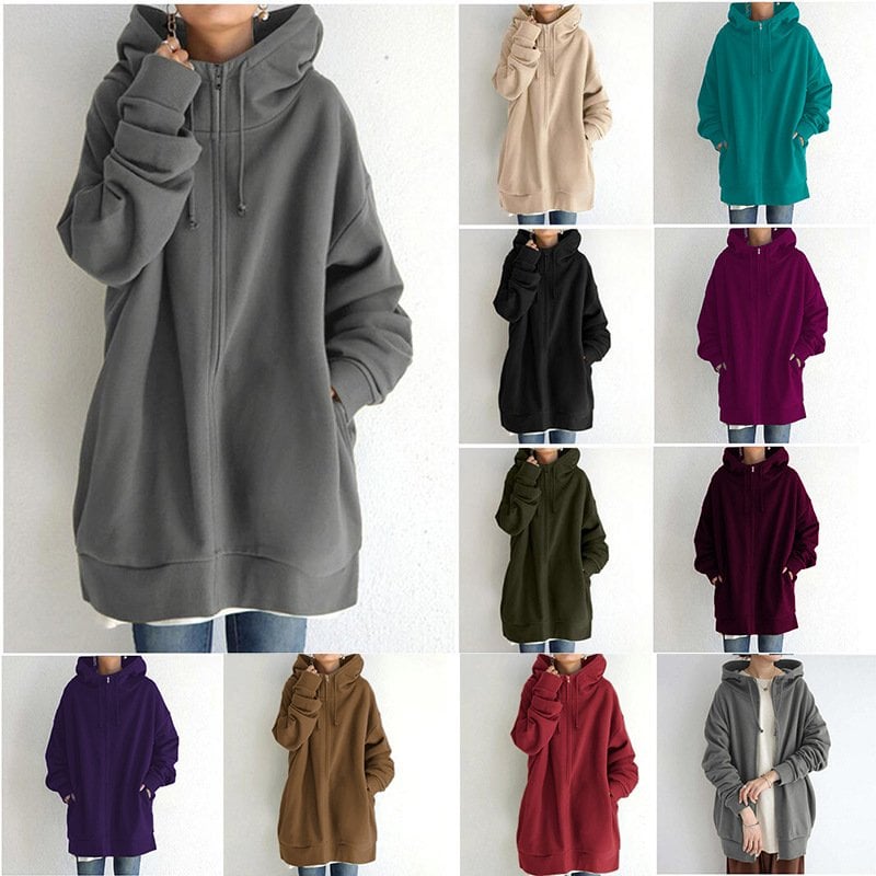 Damen Herbst/Winter Reißverschluss-Kapuzenpullover