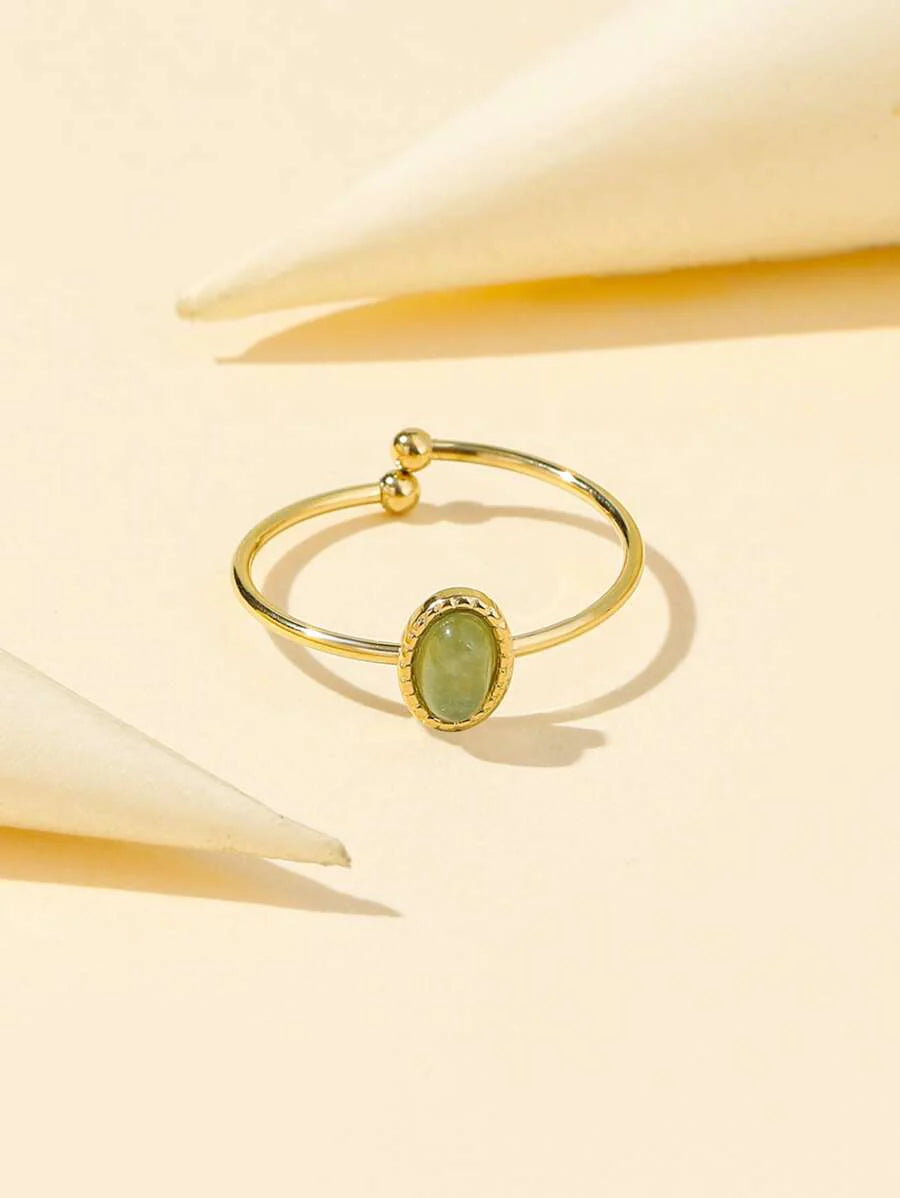 Aurelia Ring – Adjustable 14K Gold Baroque Stainless Steel with Natural Stone