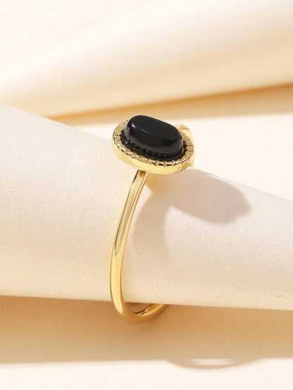 Aurelia Ring – Adjustable 14K Gold Baroque Stainless Steel with Natural Stone
