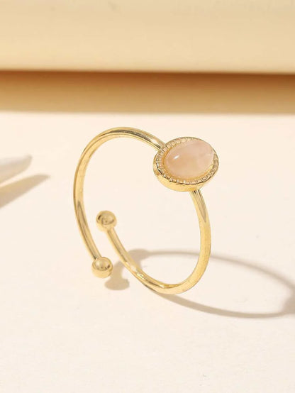 Aurelia Ring – Adjustable 14K Gold Baroque Stainless Steel with Natural Stone