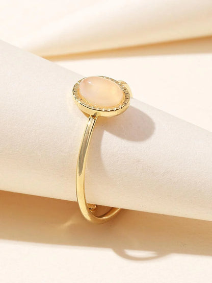 Aurelia Ring – Adjustable 14K Gold Baroque Stainless Steel with Natural Stone