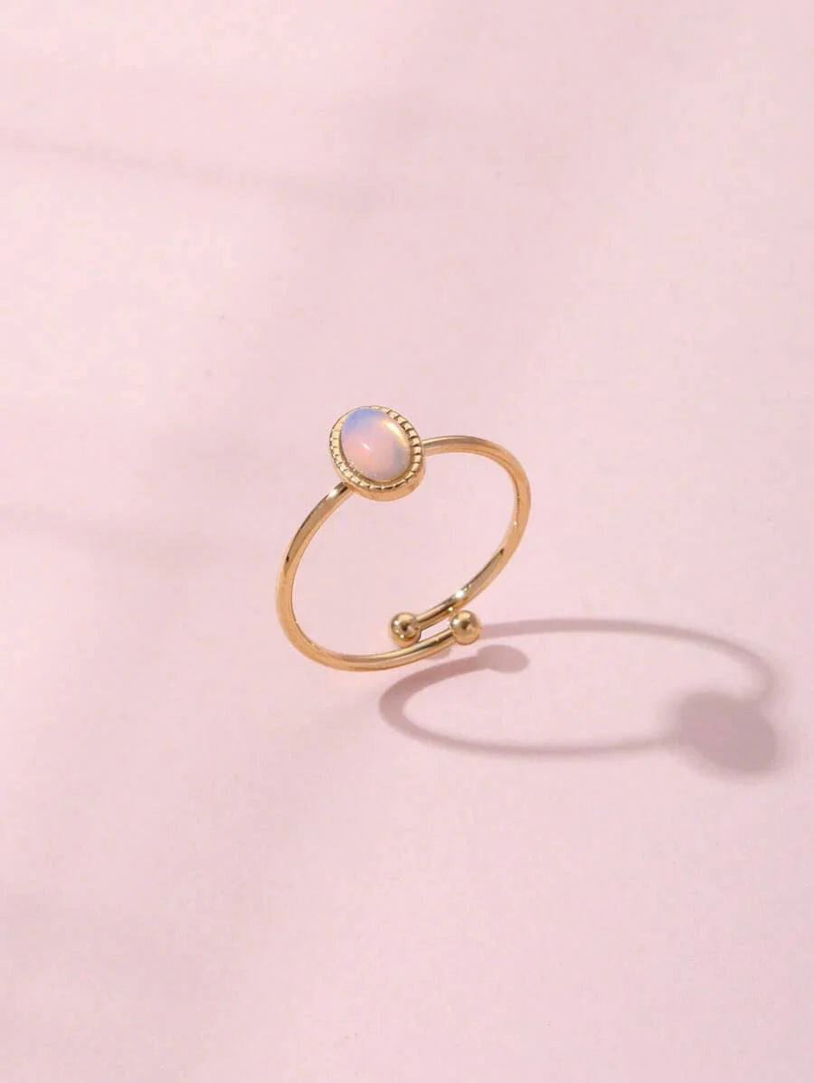 Aurelia Ring – Adjustable 14K Gold Baroque Stainless Steel with Natural Stone