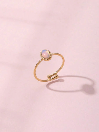 Aurelia Ring – Adjustable 14K Gold Baroque Stainless Steel with Natural Stone