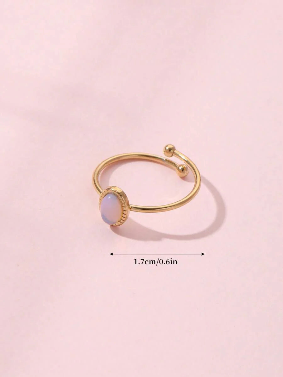 Aurelia Ring – Adjustable 14K Gold Baroque Stainless Steel with Natural Stone