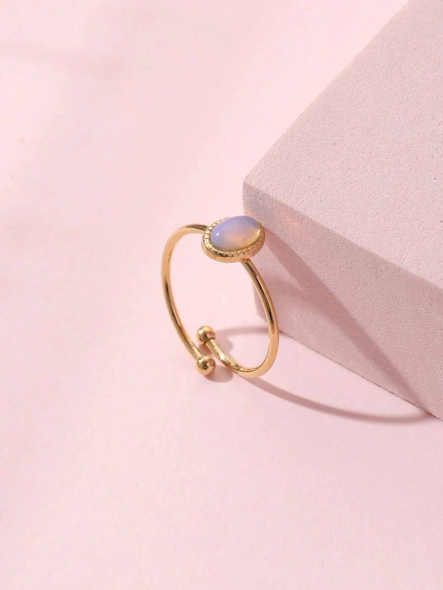 Aurelia Ring – Adjustable 14K Gold Baroque Stainless Steel with Natural Stone