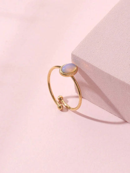 Aurelia Ring – Adjustable 14K Gold Baroque Stainless Steel with Natural Stone