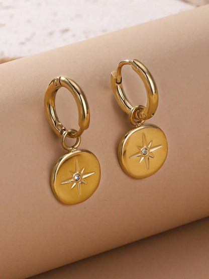 Celeste Earrings – Stainless Steel Eight-Pointed Star Medallion