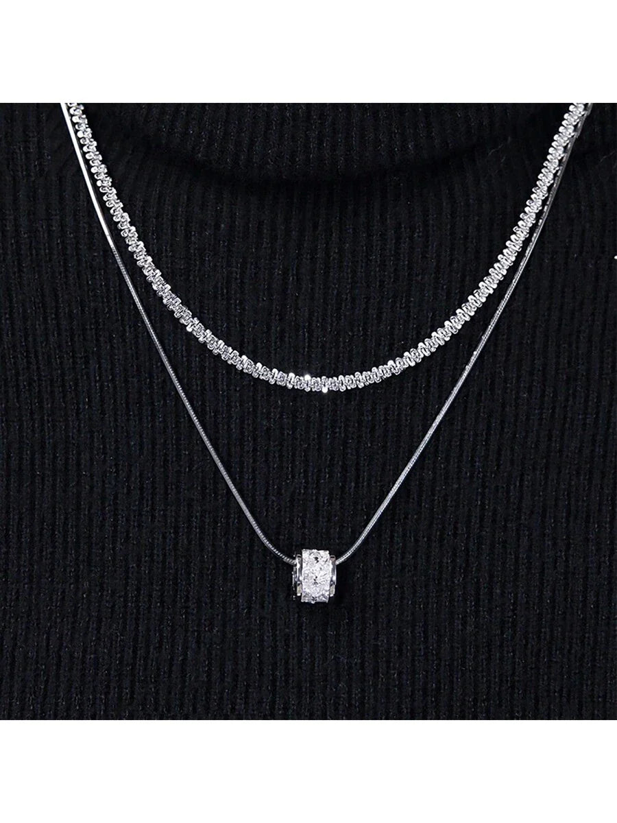 Serenity Beads Necklace Double Layer Titanium Steel Cubic Zirconia