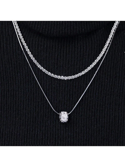 Serenity Beads Necklace Double Layer Titanium Steel Cubic Zirconia