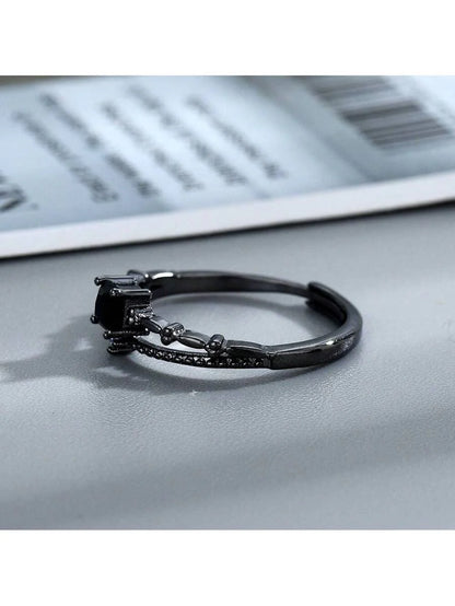 Onyx Square Ring – Black Cubic Zirconia Inlay for Couples