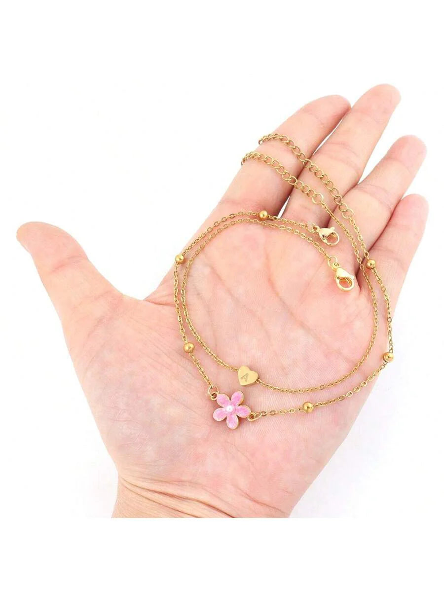 Celestina Heart Flower Anklet Set