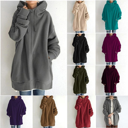 Damen Herbst/Winter Reißverschluss-Kapuzenpullover