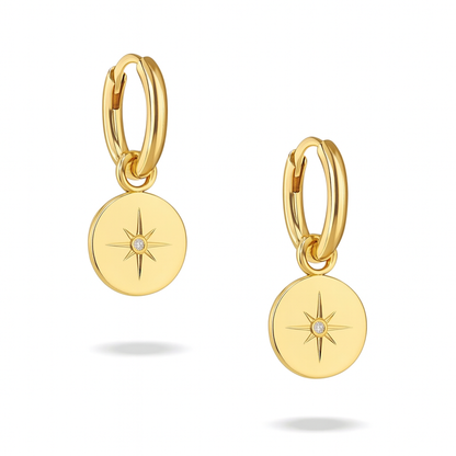 Celeste Earrings – Stainless Steel Eight-Pointed Star Medallion