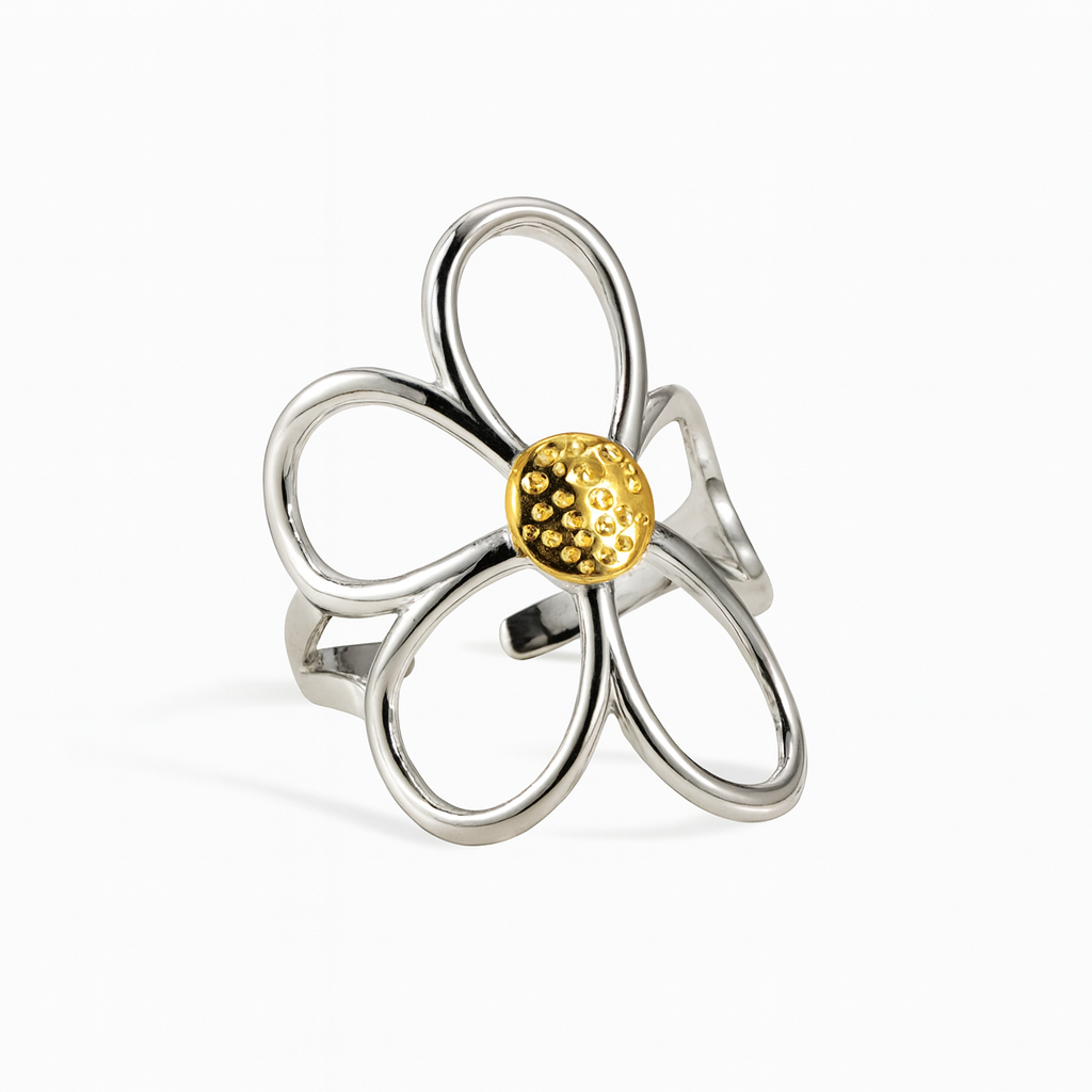 Solara Ring – 18K Gold Plated Stainless Steel Retro Flower Design